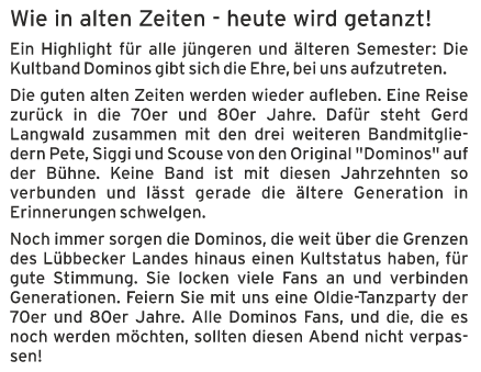 Tanzparty mit der Kultband DOMINOS